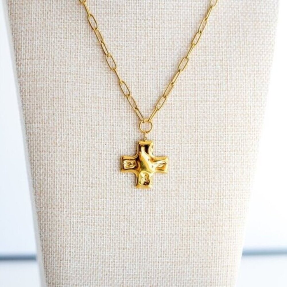 Cross Pendant Necklace Waterproof Chunky Gold Cross Necklace Layering Necklace - Picture 2 of 10